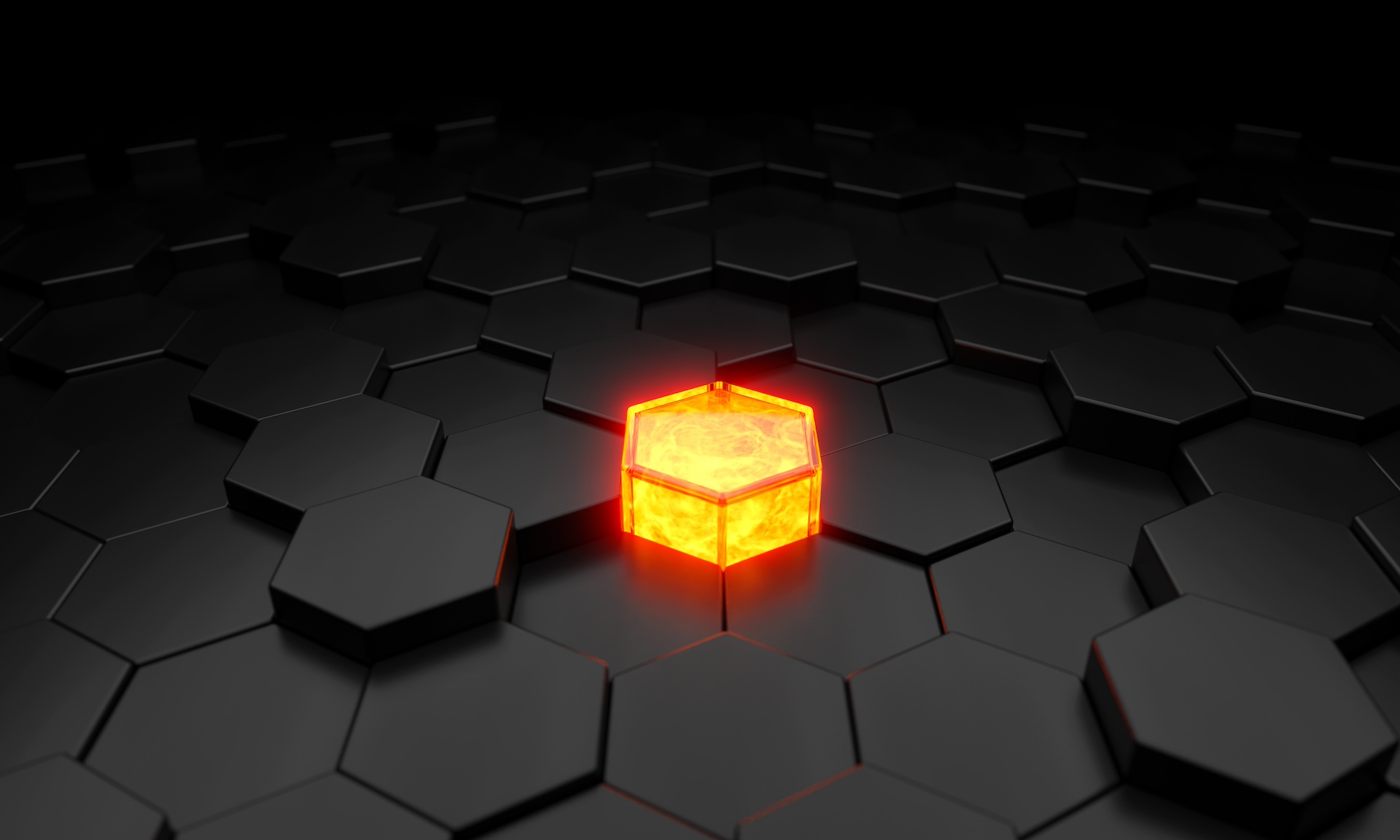 Um hexágono iluminado entre estruturas escuras